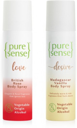 PureSense Body Spray Combo (Love British Rose + Madagascar Vanilla) Long Lasting No Gas Deodorant Spray - For Men & Women(300 ml, Pack of 2)