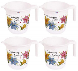 Fun Homes Floral Print 4 Pieces Unbreakable Strong Plastic Bathroom Mug,500 ML (White)