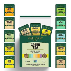 VAHDAM, Green Tea Bag Sampler | Tea Variety Pack- 10 Teas Bags | Gluten Free, Pure Ingredients | Pure Assorted Green Tea Gift Sets, Assortment Of 10 Green Tea Flavors