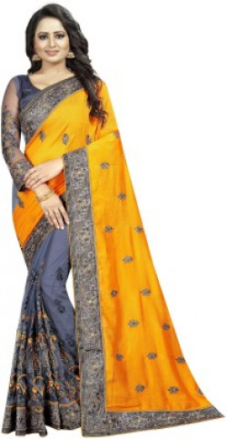Semizoxis Embellished, Embroidered Bollywood Art Silk, Net Saree(Yellow)