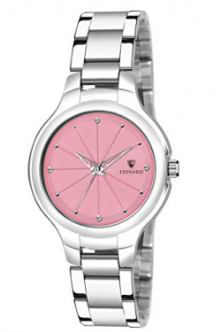 EDINARO Gorgeous Analogue Round Studded Dial Watches with Stainless Steel Adjustable Bracelet Strap with Double Lock Clasp Watches for Girls