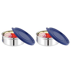Attro Set of 2 Prime Stainless Steel Single Wall Storage Containers Airtight & Leak Proof Containers for Office Use, School, Picnic, 250 ml - Blue