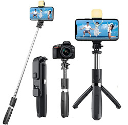 HB PLUS Selfie Stick, Extendable Selfie Stick with Wireless Remote and Tripod Stand, Portable, Lightweight, Compatible with All Smartphone and Mobile (Black Color)
