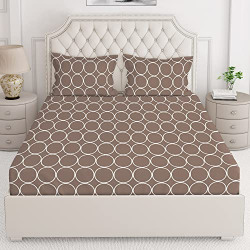 Layers 100% Cotton King Size Bedsheet with 2 Pillow Covers (Circle Geometry Pattern, Brown) 104TC Light Weight, Breathable, Moisture Absorbent, All Season Comfort, Classic Collection
