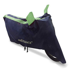 MotoTrance ARC Green Bike Cover - Suzuki Gixxer | With Storage Bag | Water Resistant | Dust and Heat Protection | Stripe Design | PU Taffeta | Mirror Pockets | 5-Thread Interlock Stitching | Motorcycle Cover | Stylish Bike Accessories (Green)