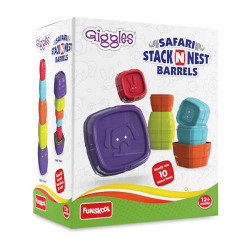 Giggles - Safari Stack N Nest Barrels, Multi-Colour Stacking Barrels with Animal Faces, Helps to Sort, Stack and Nest, 12 Months & Above, Infant and Pre School Toys