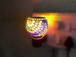 SHREE HANS CREATION| Kapur Dani Electrical Camphor Diffuser. Glass Kapoor Dani & Essential Oil Diffuser with On Off Switch to Toggle Between Burner & Lamp (Circle Leaf)
