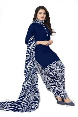 women's crepe printed daily wear dress material unstitched blue suit salwar set with dupatta