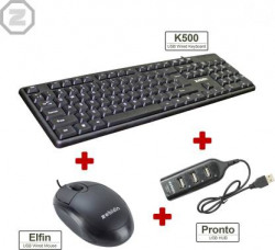 zebion K500 keyboard + Elfin Mouse + Pronot 101 USB hub (Pack of 3) Wired USB Desktop Keyboard(Black)