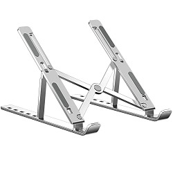 PunnkFunnk Laptop Stand, Adjustable Laptop Stand, Aluminum Foldable Portable Laptop Stand Compatible with MacBook Air Pro, HP, Lenovo, Dell, More 10-15.6 Laptops and Tablets (Silver), Standard