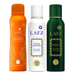 LAFZ Anahita, Kayani Dastoor And Makhallat Al Aud No Alcohol Deodorant Body Spray For Unisex, 150ml, Pack of 3