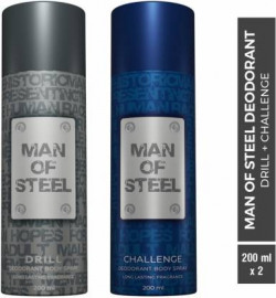 DENVER Combo of Man Of Steel Drill + Challenge Long lasting Deodorant Spray - For Men(400 ml, Pack of 2)