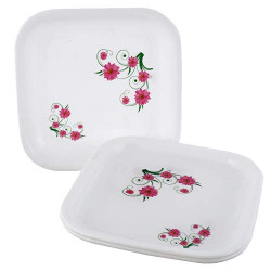 Kuber Industries Printed Small Square 3 Pieces Unbreakable Virgin Plastic Microwave Safe Dinner/Serving Plates (White) - CTLTC44425