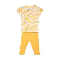 MINI KLUB Baby Girls Regular Fit Half Sleeve Top And Legging, Pack Of 2 (Yellow, 9-12M)