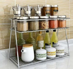 Vachan Creation Utensil Kitchen Rack Steel Stainless Steel Stand Jars Bottle Spice Rack Premium Kitchen Rack 2-Tier Trolley Countertop Storage Container