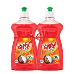 Giffy Liquid Dish Wash Gel with Turbo Boosters| 50% More Effective| Natural Mild Fragrance Removes Odour| Easy Lather & Easy Rinse Off Formulation| Leaves No White Residue| Safe On Hands| 500ml