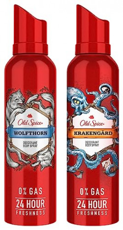Old Spice Wolfthorn No Gas Deodorant Body Spray Perfume For Men, 140ml & Krakengard No Gas Deodorant Body Spray Perfume, 140ml