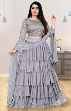 DIVYAM FAB Self Design Semi Stitched Lehenga & Crop Top(Grey)
