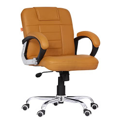 Da URBAN Brent Mid Back Revolving Leatherette Ergonomic Home & Office Executive Chair with High Comfort Seating, Height Adjustable Seat & Heavy Duty Metal Base (Camel)