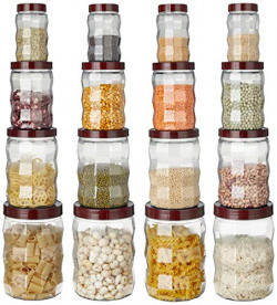Amazon Brand - Solimo Plastic Storage Container Set (16 pieces, Edge Pattern, Maroon)