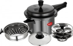 Pigeon Pressure Cooker with Steamer and Idli Maker with Glass Lid 3 L Induction Bottom Pressure Cooker(Hard Anodized)