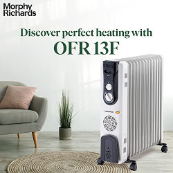Morphy Richards OFR Room Heater, 13 Fin 2500 Watts Oil Filled Room Heater with 400W PTC Ceramic Fan Heater, ISI Approved (OFR 13F White/Black)