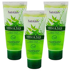 NutriGlow Neem & Tulsi Non-Foaming Face Wash for Acne Prone Skin, Removes Excess Oil, Cleanse Pores and Fades Pigmentation Paraben and Sulphate Free, 65ml Each, Pack of 3