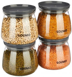 Amazon Brand - Solimo Plastic Storage Jar and Container Set I Air Tight & BPA Free Containers for Kitchen Storage Set I Grocery Kitchen Container Set I Multipurpose Jar, 800 Ml Each, Set 4, Grey
