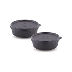 Attro Set of 2 Micron Stainless Steel Double Wall Storage Containers Airtight & Leak Proof Containers for Office Use, School, Picnic, 270 ml - Black