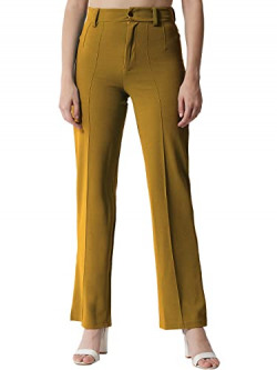 KOTTY Women Solid Polyester Blend Dijon Brown Trouser (Dijon Brown,26)