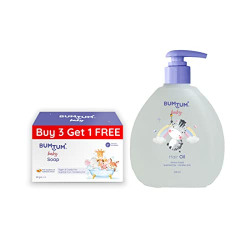 Bumtum Paraben Free Baby Soap (4N x 50 Gram) & Baby Hair Oil (200 ML) Combo