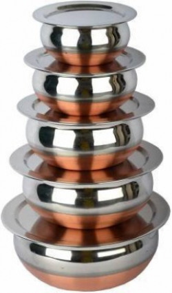 LIMETRO STEEL Set of 5 Copper Bottom Stainless Steel Handi Set / Cookware Set with Lid ( Capacity : 0.5 Ltr , 0.75 Ltr , 1 Ltr , 1.5 Ltr , 2 Ltr) Cookware Set(Stainless Steel, 5 - Piece)