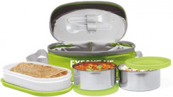 MILTON Executive Lunch Box(2 SS Container,1 Microwave Safe Container),Green 3 Containers Lunch Box(260 ml)