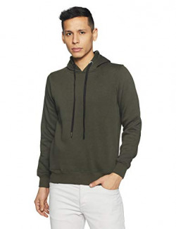 Qube By Fort Collins Men's Cotton Hooded Neck Sweatshirt(929245 SMU_Olive_L_Olive_L)