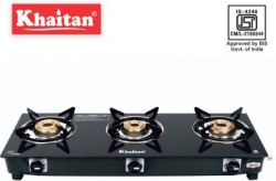 Khaitan 3 Burner BP-JIO Black MS Frame Toughened Glass Manual Gas Stove(3 Burners)