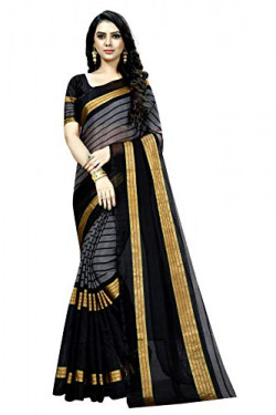 Florence Cotton with Blouse Piece Saree (FL-IF-ShaliniBlack_Black_One Size)