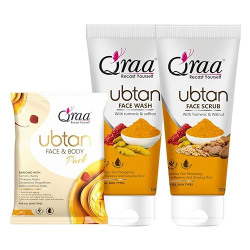 Qraa Ubtan Kit -For glow and brightening | Combo pack of Ubtan facewash 100g, Ubtan scrub 100g & Ubtan pack 50g