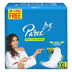 Paree Dry Feel Sanitary Pads For Women |XL-42 Pads|Heavy Flow Champion|Double Feathers for Extra Coverage|Quick Absorption