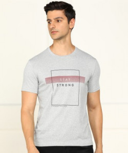 Billion Printed, Typography Men Round Neck Grey T-Shirt
