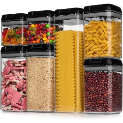 TEX-RO Kitchen Containers Set, Air Tight Container For Kitchen Storage Set, Kitchen Accessories Items & Storage (Black, Set Of 8)