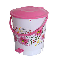 Fun Homes Flower Print Plastic Garbage Waste Dustbin/Recycling Bin for Home, Office, Factory With Lid, 10 Liters (Pink)