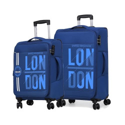 Verage Set of 2 Moscow, 59 cm & 70 cm Soft Sided Expandable Suitcase Luggage Bag with Telescopic Trolley and 360 Spinner 8 Wheels (Navy Blue, 20+24 Inch)
