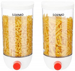 Amazon Brand - Solimo Plastic Wall-Mounted Kitchen Push Container for Pulses, 1600 ML, Pack of 2, White