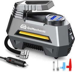 GoMechanic Gusto T2 Digital Car Tyre Inflators Digital with 1 Year Warranty Auto Cut Off 12V DC Portable Air Compressor with LED Light