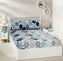 Amazon Brand - Solimo Cobalt Dreams Double Bedsheet with 2 Pillow Covers - 120 GSM-Multi_EWDBS74