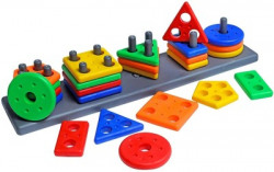 VrajVilla Smart Activity Fun and Learning Geometrics ,Shape Five Column Blocks(Multicolor)