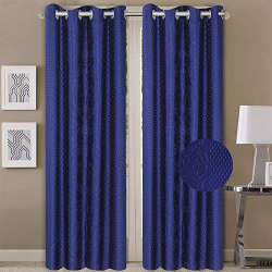 Queenzliving Mettalica Embossed Self Design Curtains, Door 7 feet- Pack of 2, Royal Blue