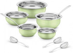 Classic Essentials Pista Stainless Steel Handi/patila/bhagona/biryani cook & serve Induction Bottom Cookware Set(Stainless Steel, 10 - Piece)