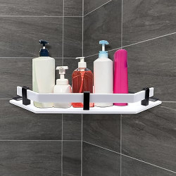 Bonkaso K-2026 Acrylic Bathroom Diamond Shaped Corner Shelf (9 inches x 9 inches) Black & White