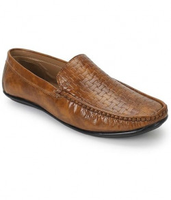 UrbanMark Men Comfortable Faux Leather Textured Slip-On Loafers Shoes - Tan_8905723154240
